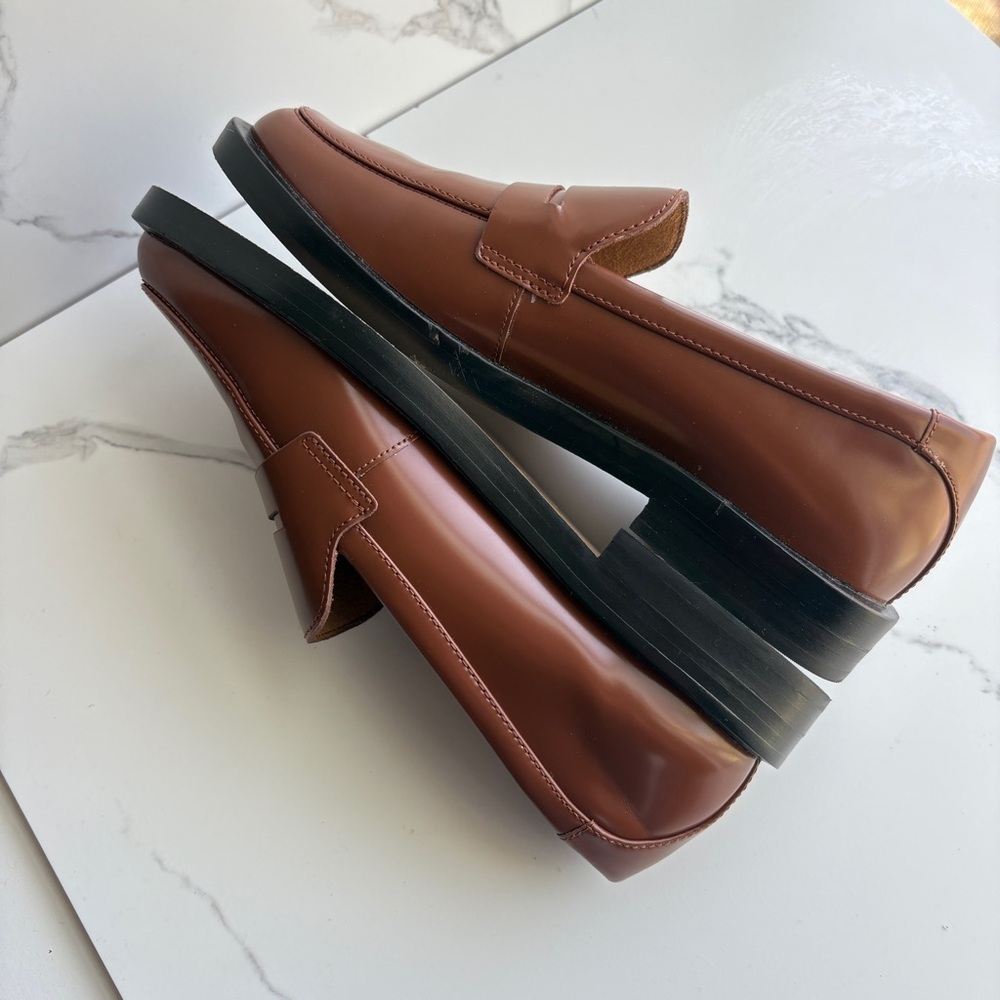 Everlane sz 5.5 The Penny Loafer Rum Brown Leather slip-on Classic square toe - Picture 8 of 12